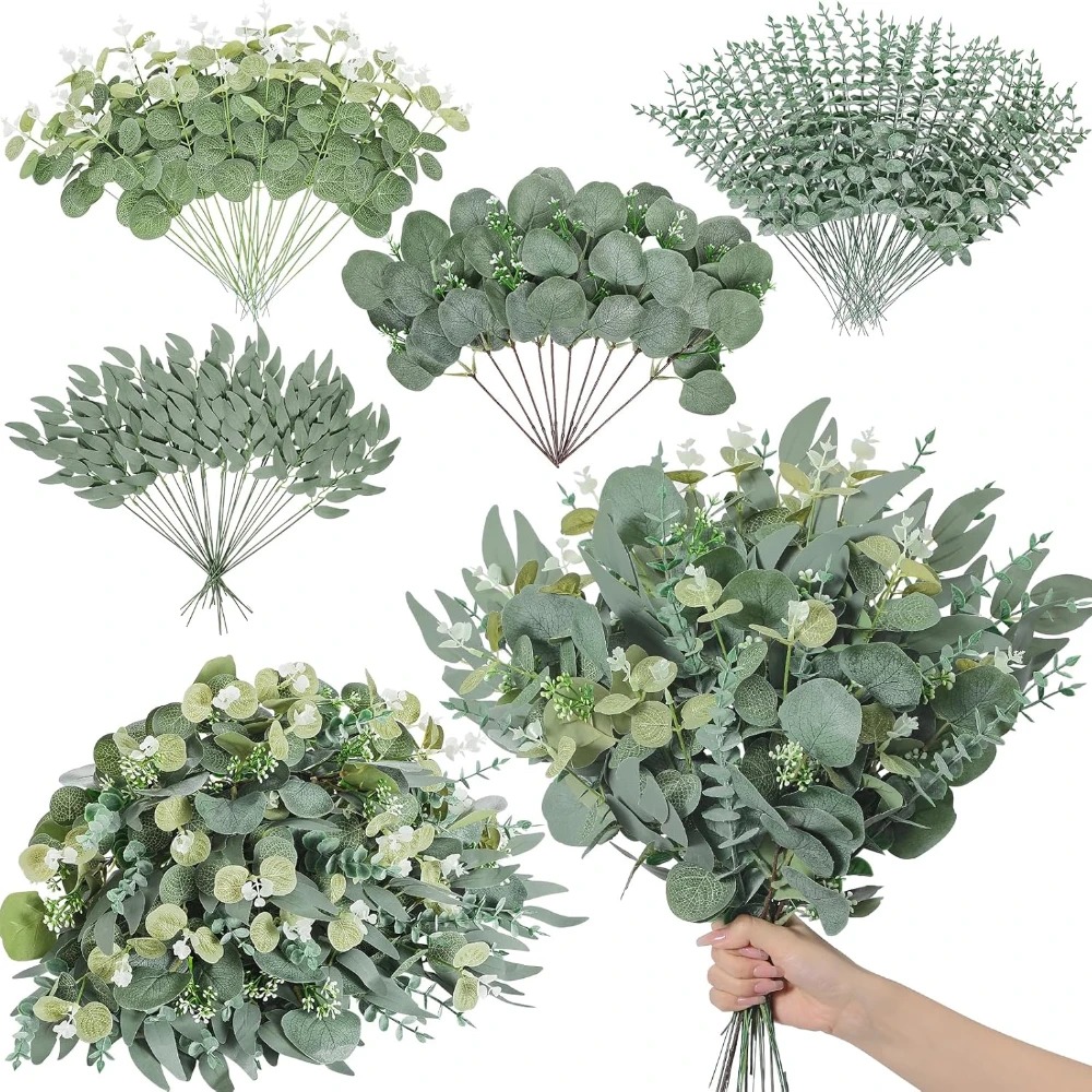 Florist Supply Bulk - 20pcs 유칼립투스 잎 줄기 인공 식물