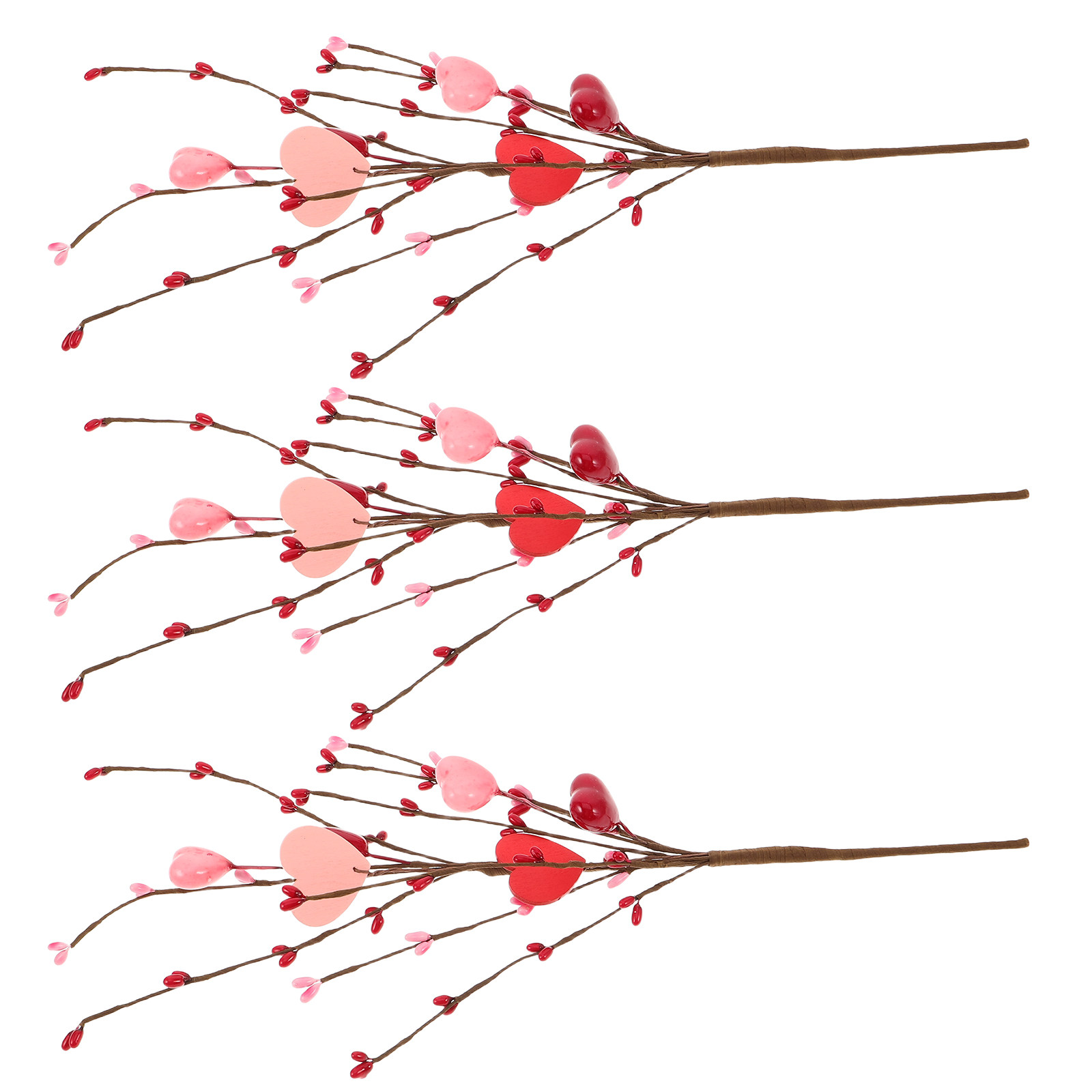 Floral Picks Wood - 3개입 하트 모양 장식용 가지 인공