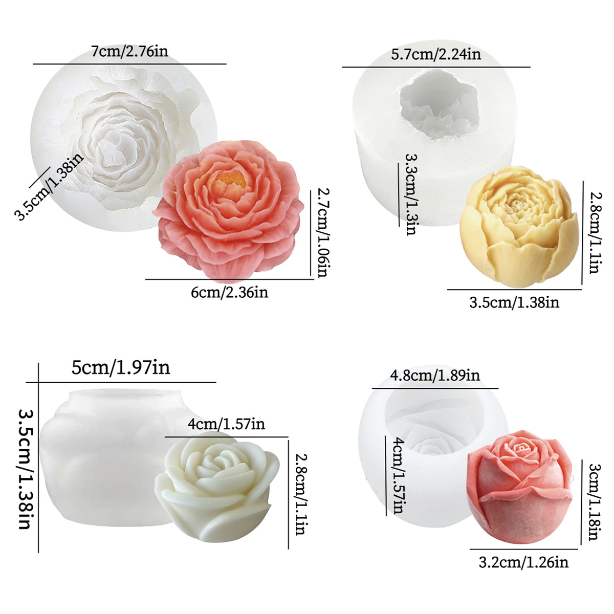 4개입 꽃 모양 몰드 세트 - 모란, 장미, 꽃봉오리  - Florist Supply Bulk 리뷰 및 가격